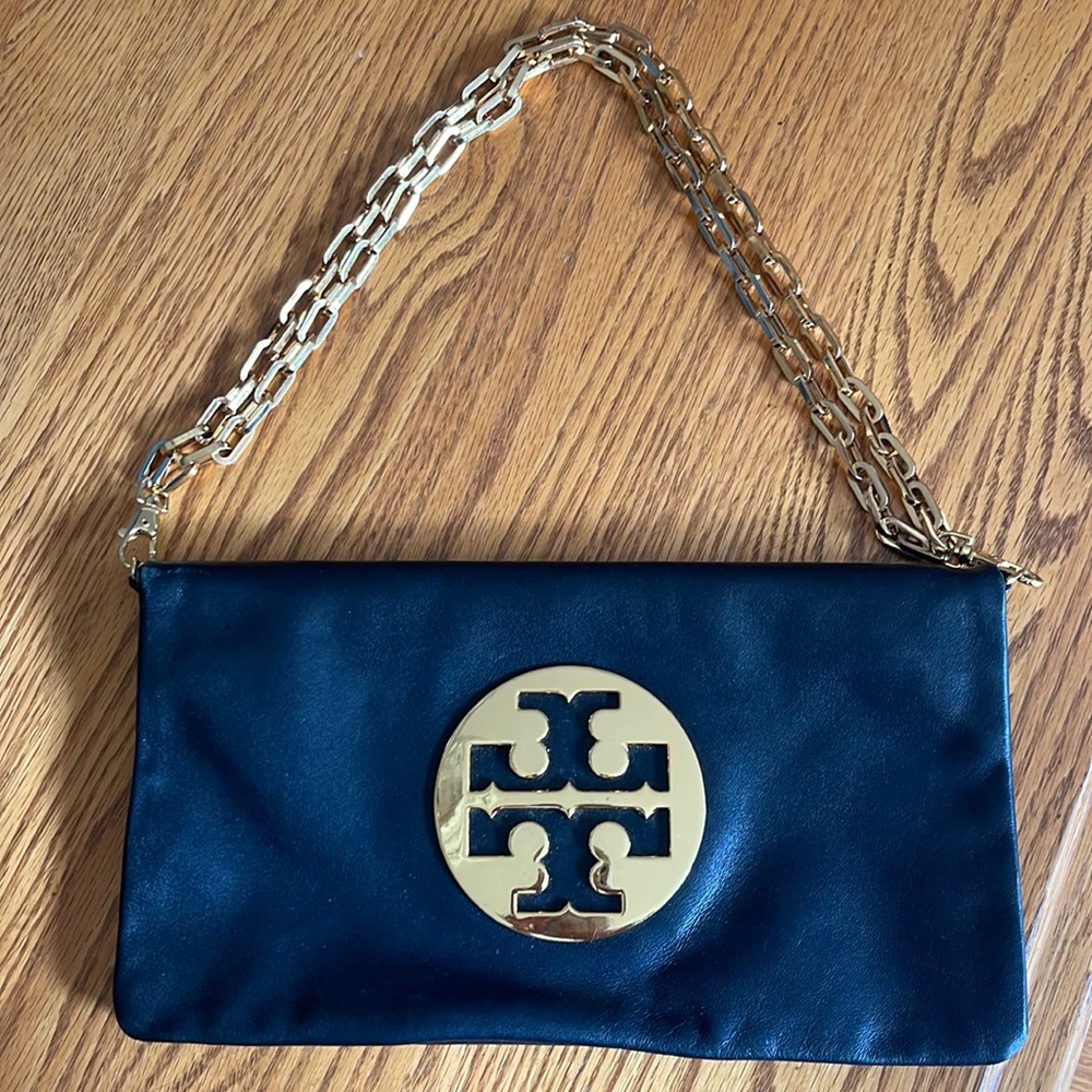 Tory Burch Reva Leather Double Gold Chain Bag